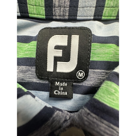 FootJoy Cowboys Golf Club Polo Shirt Mens Medium Blue Green Stripe Golf Stretch - Picture 3 of 11